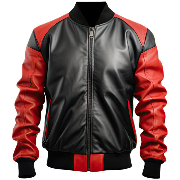 Men’s Red Black Genuine Casual Bomber Leather Jacket