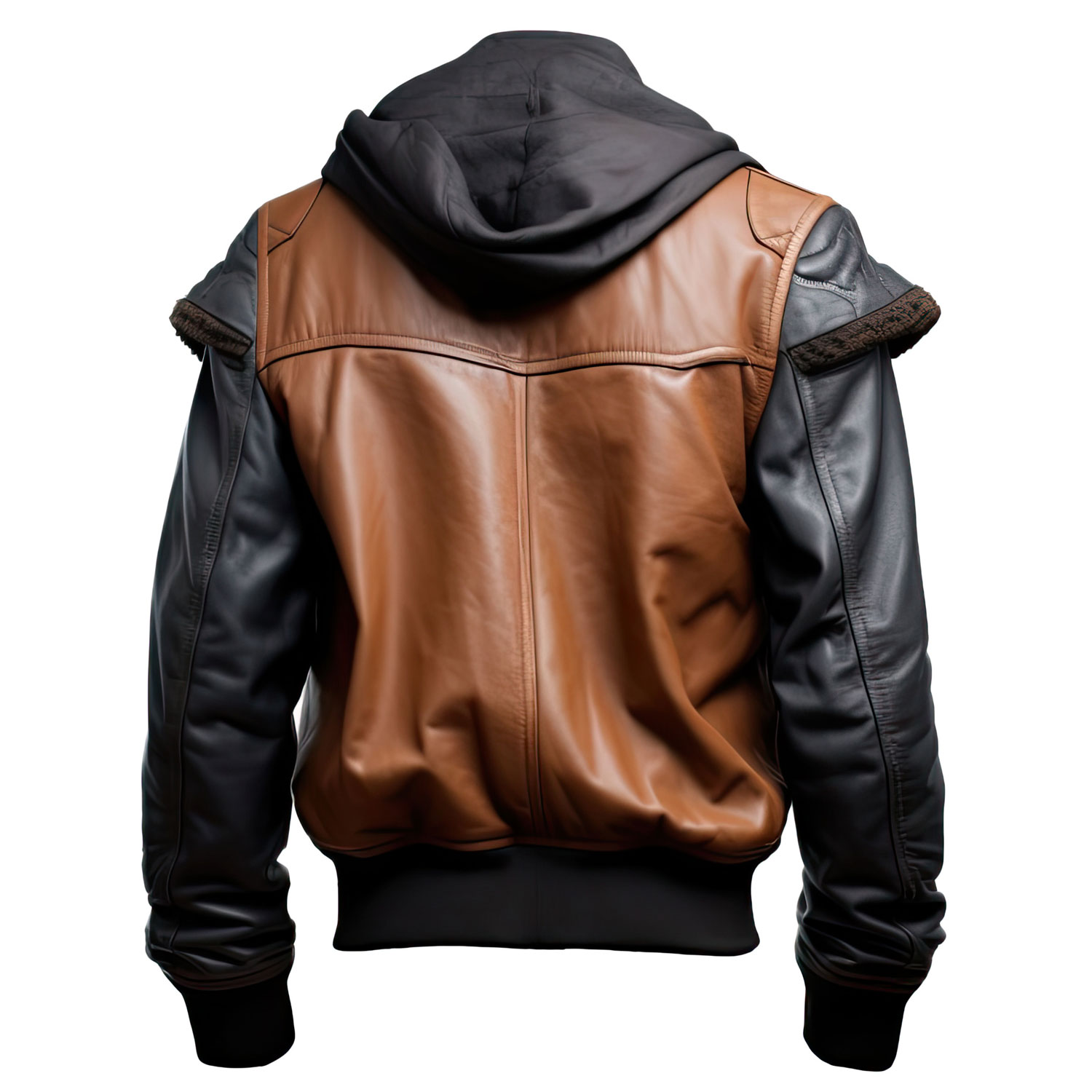 Men’s Brown Black Genuine Hooded Aviator Leather Jacket - Image 2