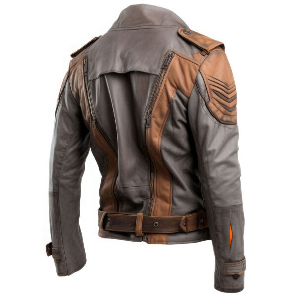 Men’s Brown Grey Genuine Moto Biker Leather Jacket - Image 2