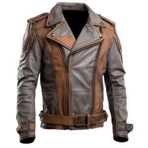 Men’s Brown Grey Genuine Moto Biker Leather Jacket