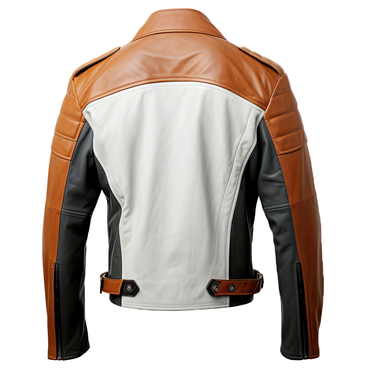 Men’s Brown Grey Genuine Slim-fit Motorcycle Leather Jacket - Image 2