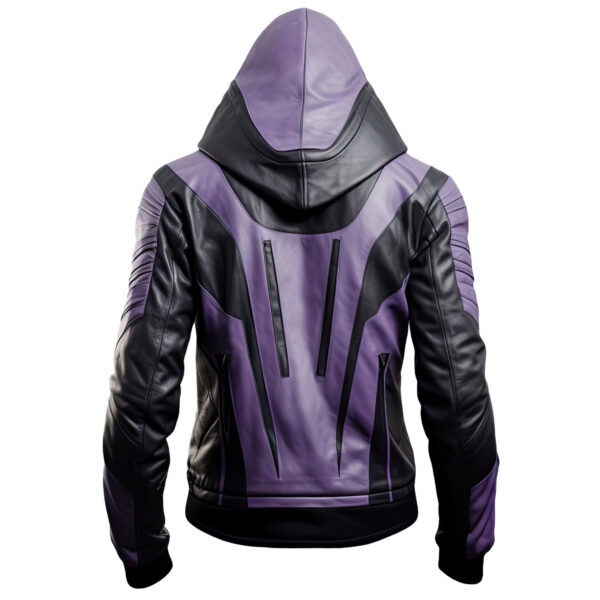 Men’s Charcoal Grey Purple Bomber Leather Jacket - Image 2