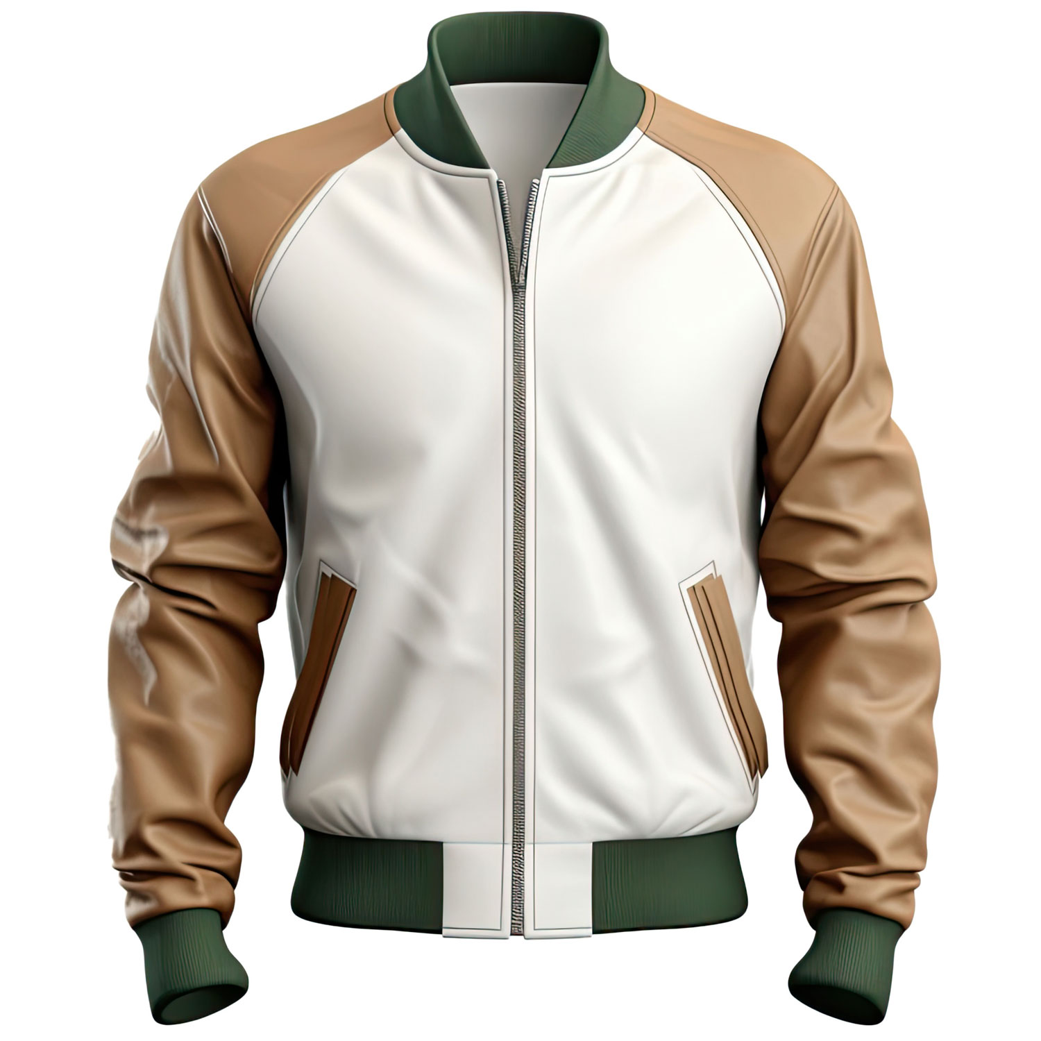 Men’s White Brown Genuine Bomber Leather Jacket