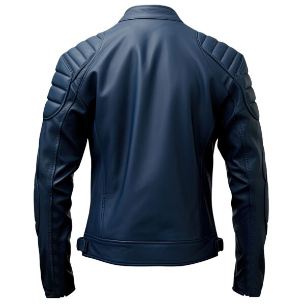 Men’s Navy Blue Genuine Motorcycle Rider Leather Jacket - Image 2