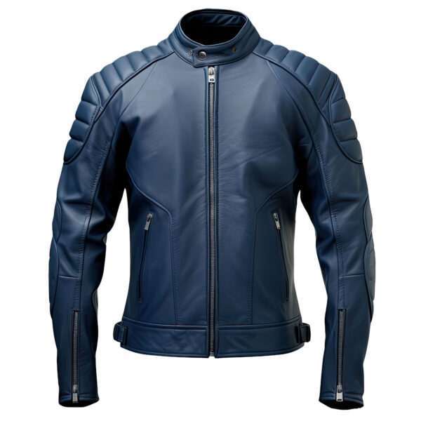 Men’s Navy Blue Genuine Motorcycle Rider Leather Jacket