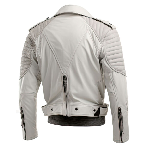 Men’s Off White Genuine Belted Biker Leather Jacket - Image 2