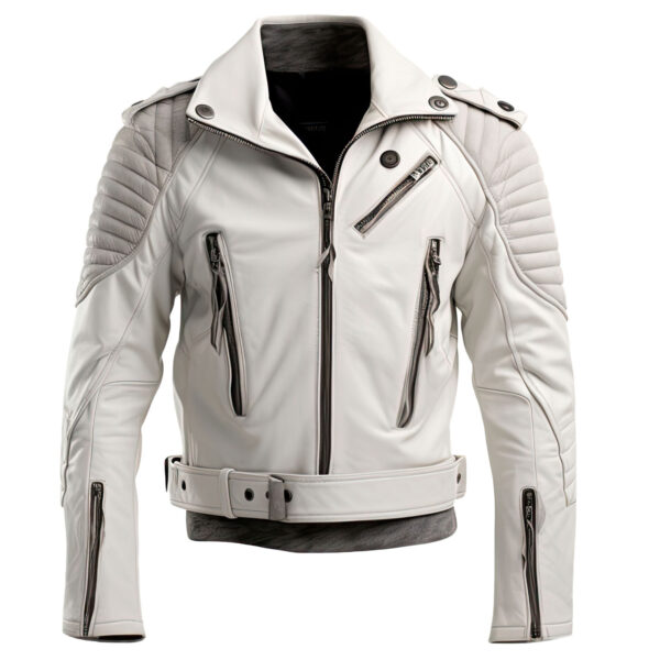 Men’s Off White Genuine Belted Biker Leather Jacket