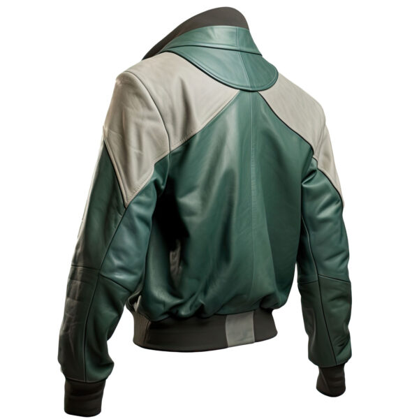 Men’s Green Ash Grey Genuine Casual Bomber Leather Jacket - Image 2