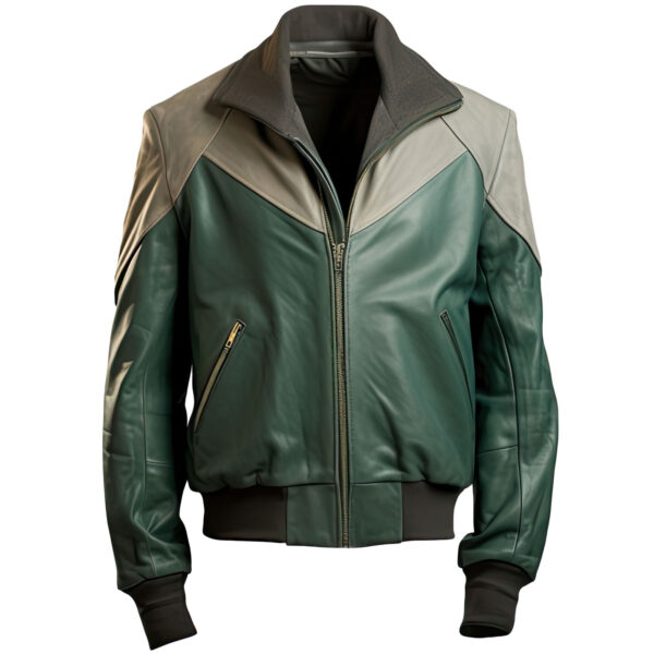 Men’s Green Ash Grey Genuine Casual Bomber Leather Jacket