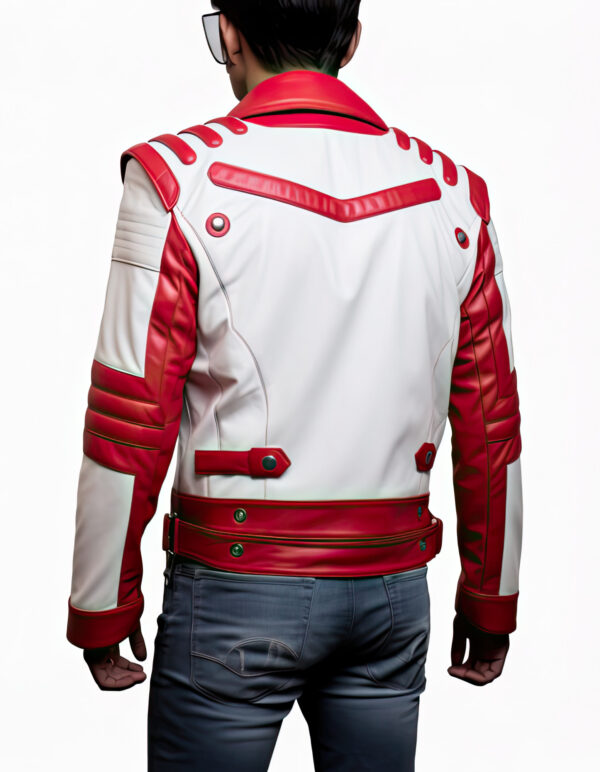 Men’s White Red Genuine Casual Biker Racer Leather Jacket - Image 2