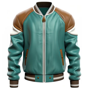 Men’s Sea Green Brown Bomber Leather Jacket