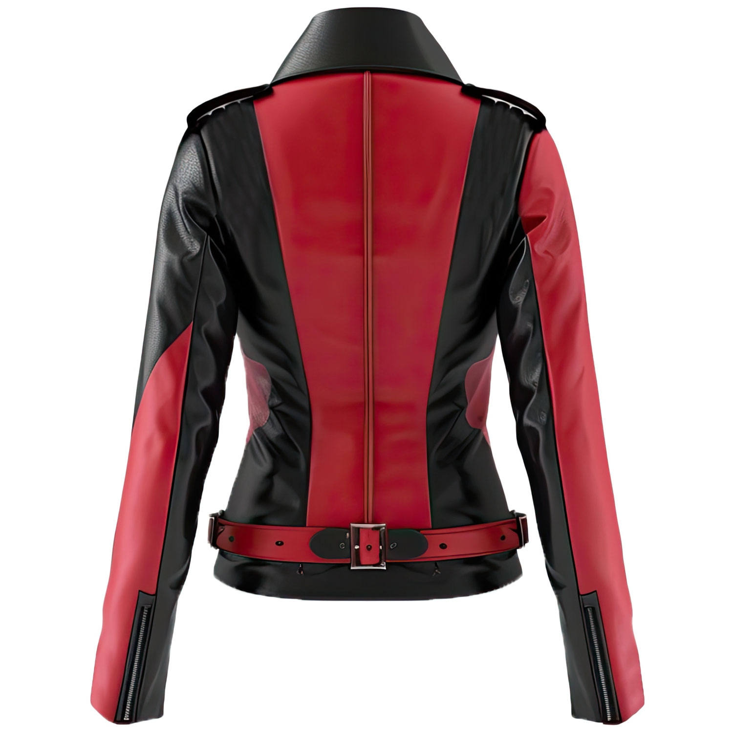 Women’s Red Black Double Breasted Slim-fit Moto Leather Jacket - Image 2