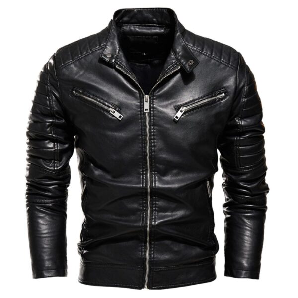 Men’s Black Motorcycle Casual Leather Jacket