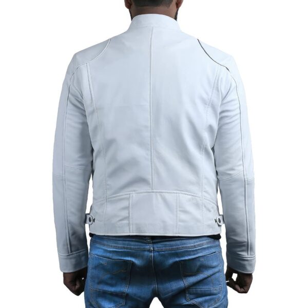 Men’s White Biker Korean Style Slim Fit Leather Jacket - Image 2