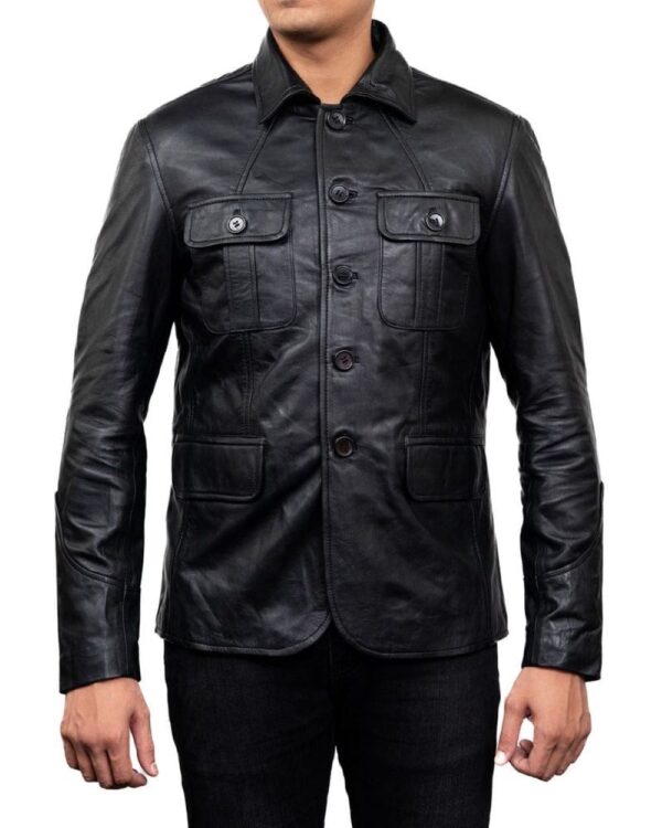 Men Lambskin Real And Genuine Leather Blazer-Black