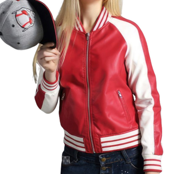 Women’s Red Genuine Bomber Sports Varsity Leather Jacket