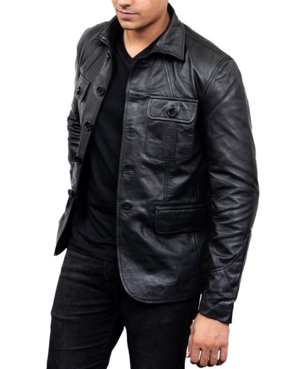 Men Lambskin Real And Genuine Leather Blazer-Black - Image 2