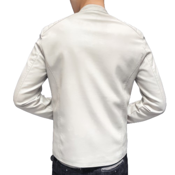 Men’s White Genuine Café Racer Leather Jacket - Image 2