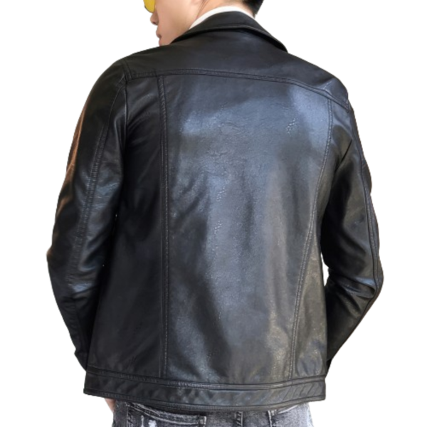 Men’s Black Biker Moto Rider Smooth Leather Jacket - Image 2