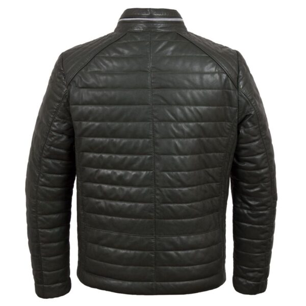 Men's Olive Puffer Real Leather Jacket - Image 3