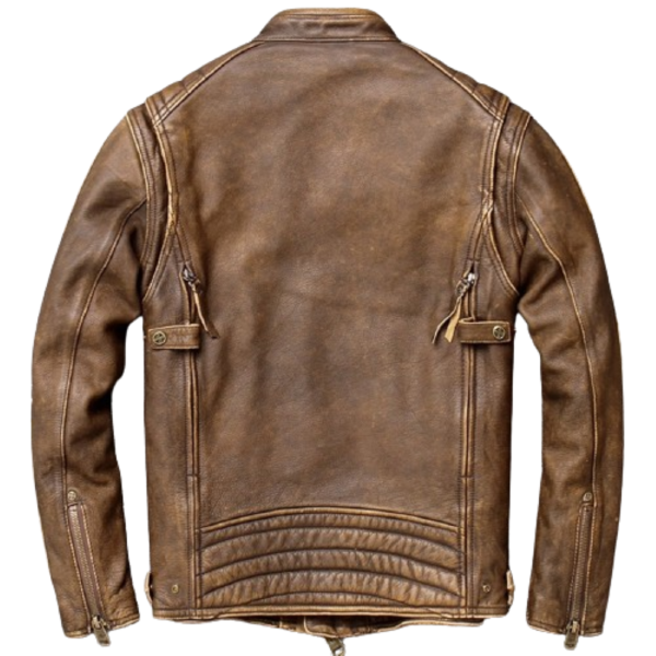 Men’s Vintage Brown Motorcycle Biker Leather Jacket - Image 2