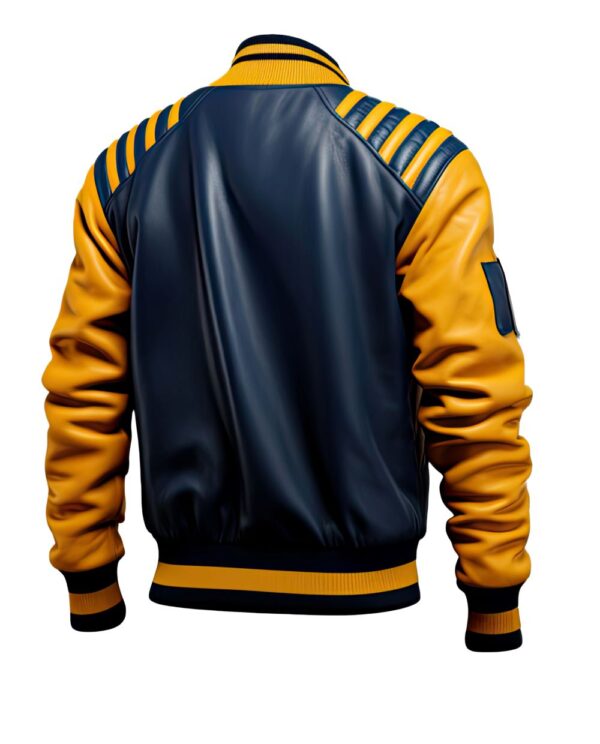 Men’s Blue Mustard Slim-fit  Biker Leather Jacket - Image 2