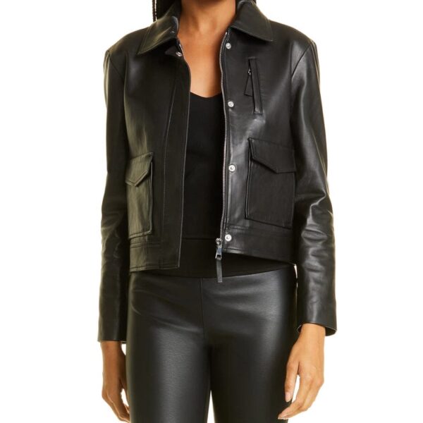 Black Bomber Leather Jacket For Women