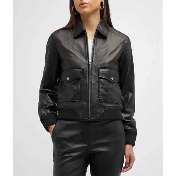 Dark Matter Black Bomber Leather Jacket For Her