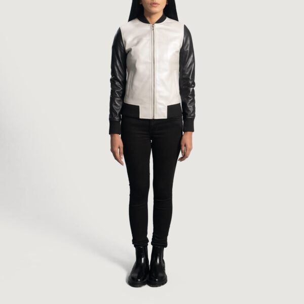 Womens Cole Silver Leather Bomber Jacket