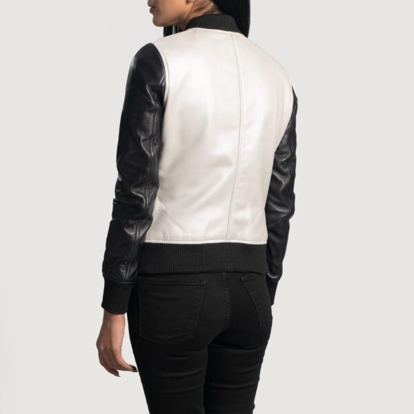 Womens Cole Silver Leather Bomber Jacket - Image 4