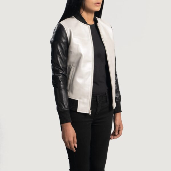 Womens Cole Silver Leather Bomber Jacket - Image 3