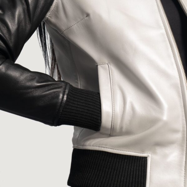 Womens Cole Silver Leather Bomber Jacket - Image 2