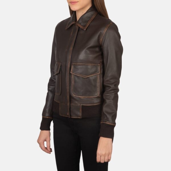 Westa Brown Leather Bomber Jacket For Her - Image 3