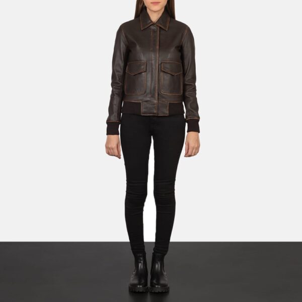 Westa Brown Leather Bomber Jacket For Her