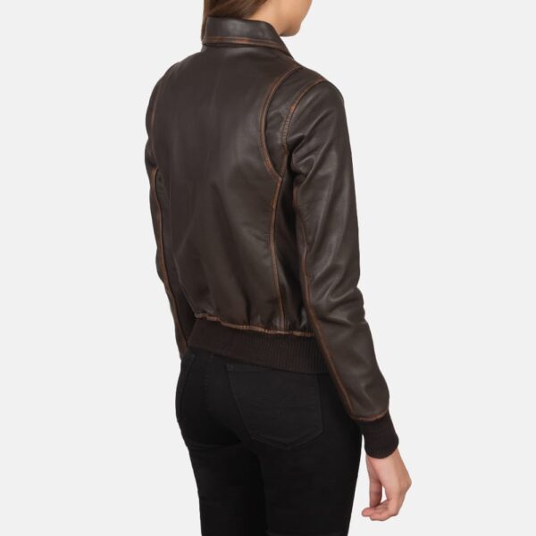 Westa Brown Leather Bomber Jacket For Her - Image 4