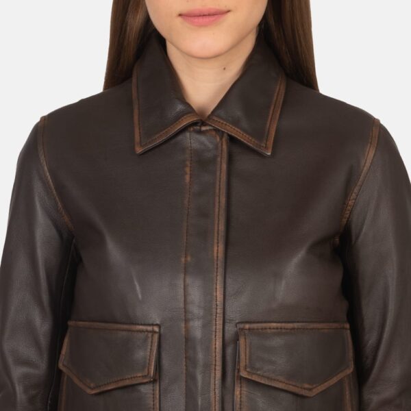 Westa Brown Leather Bomber Jacket For Her - Image 2