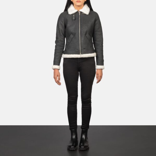 Womens Black & White Leather Bomber Jacket