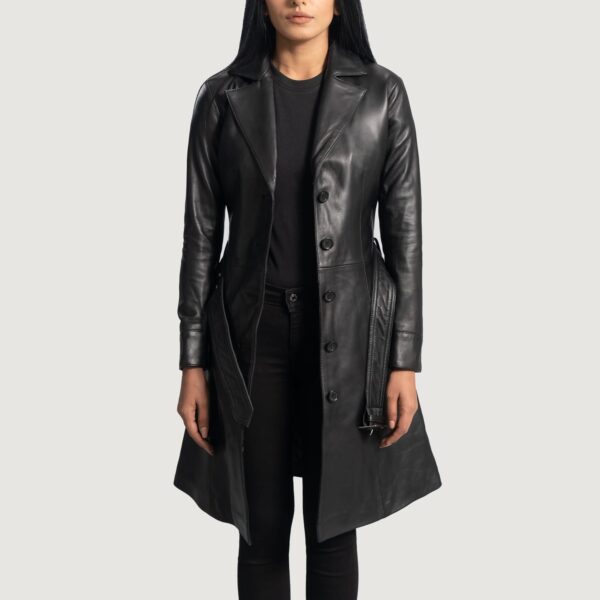 Moonlight Black Leather Trench Coat For Her