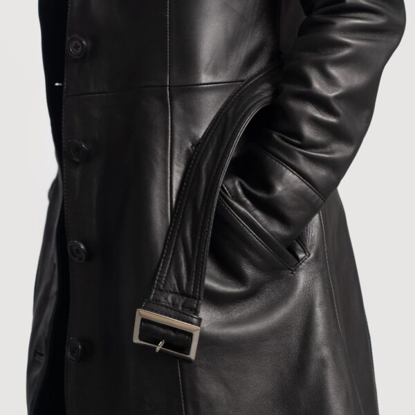 Moonlight Black Leather Trench Coat For Her - Image 3