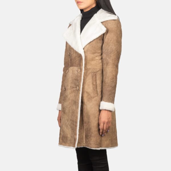 Womens Brown Double Breasted Shearling Coat - Image 2