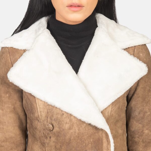 Womens Brown Double Breasted Shearling Coat - Image 3