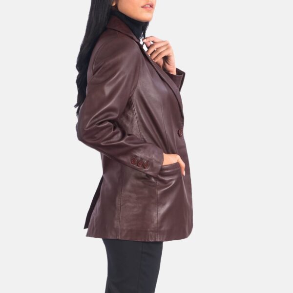 Norma Maroon Leather Blazer For her - Image 2