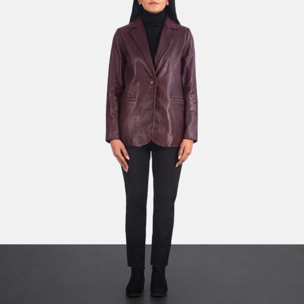 Norma Maroon Leather Blazer For her