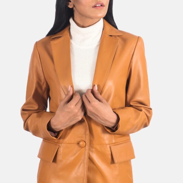 Brown Leather Blazer For Womens - Image 3